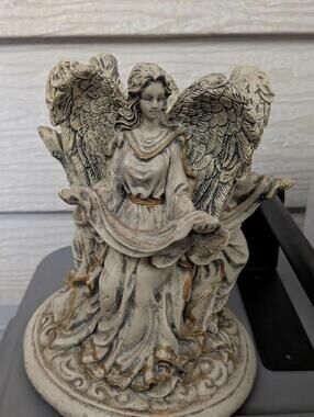 Vintage 8" Tall Plaster Angel Candel Holder Column Pillar Decor Resin